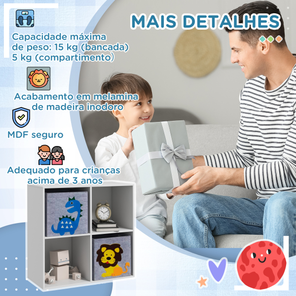 ZONEKIZ Estante para Brinquedos com 6 Compartimentos e 3 Caixas de Tecido não Tecido e Desenho de Animais 61,8x29,9x61,8 cm Branco e Cinza - Image 7