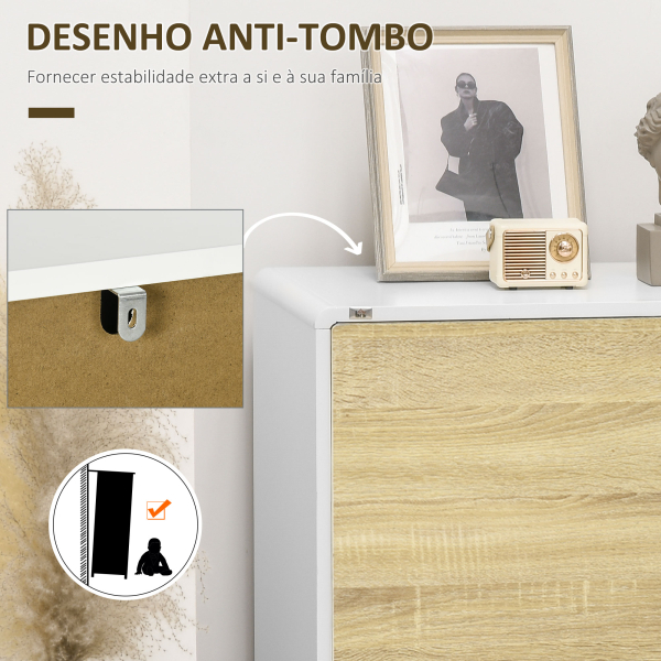 HOMCOM Aparador de Sala de Estar com Portas de Abertura a Pressão e Prateleiras Ajustáveis para Dormitório 80x40x70cm Branco e Carvalho - Image 8