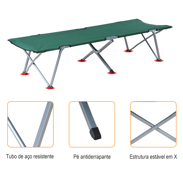 Outsunny Cama de Campismo Dobrável Cama de Campismo com Estrutura Metálica Carga 136 kg para Praia Viagens 193x64x40 cm Verde - Image 6