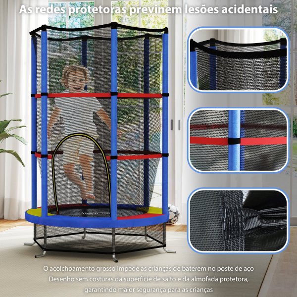 HOMCOM Trampolim Infantil Ø140x190 cm Trampolim para Crianças de 3-6 Anos com Rede de Segurança Carga 45 kg para Interior Azul - Image 6