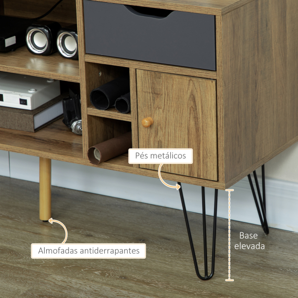 HOMCOM Móvel de TV com Prateleira de Armazenamento 4 Gavetas e Pés de Metal para Televisores de até 50 Polegadas 120x39x64cm Marrom - Image 7