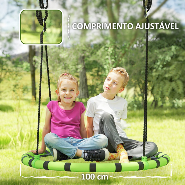 AIYAPLAY Baloiço para Crianças Redondo Baloiço de Jardim Infantil Ajustável Impermeável Carga 150kg Ø100x180 cm Preto e Verde - Image 7
