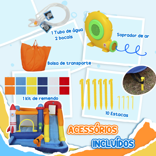 AIYAPLAY Castelo Insuflável com Insuflador 5 em 1 com Escorrega Piscina  Parede de Escalada e Canhão de Água 360x250x195 cm Multicor - Image 9