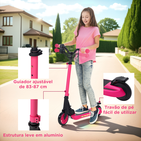 SPORTNOW Trotinete Elétrica Dobrável para Crianças 120 W Autonomia 6 km e Máximo 10 km/h com Travão Luzes LED 74x52x83-87 cm Rosa - Image 8