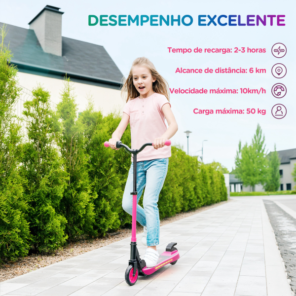 SPORTNOW Trotinete Elétrica Dobrável para Crianças 120 W Autonomia 6 km e Máximo 10 km/h com Travão Luzes LED 74x52x83-87 cm Rosa - Image 5