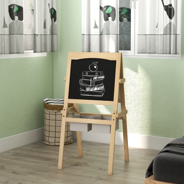 AIYAPLAY Cavalete para Crianças 3 em 1 com Quadro preto e Quadro Branco para Desenhos com Rolo de Papel 58x50,5x109 cm Madeira - Image 8