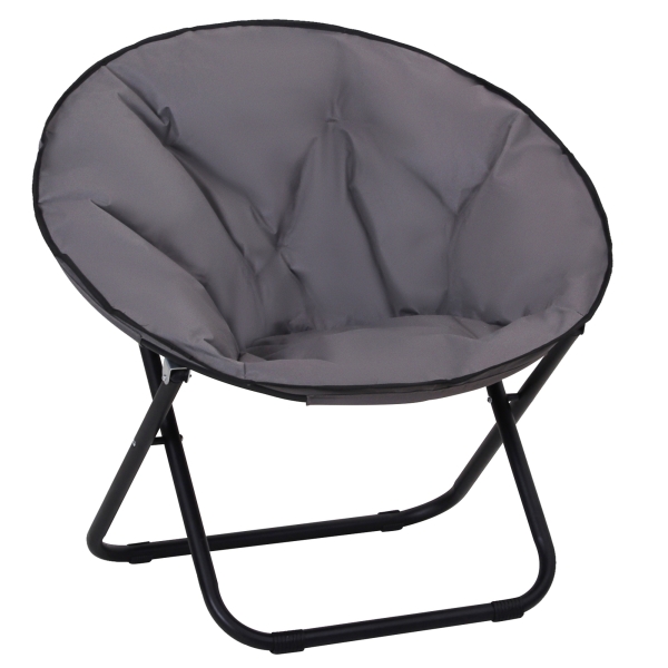 Outsunny Cadeira de Lua Cadeira Redonda de Lua com Assento de Tecido Oxford e Pés de Metal para Campismo  80x80x75 cm Cinza
