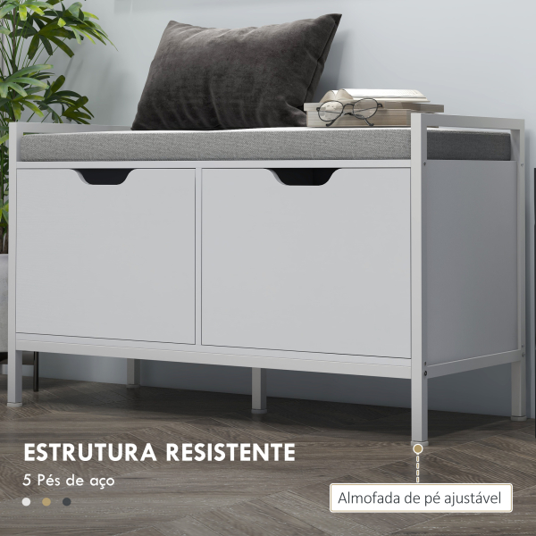 HOMCOM Banco Sapateira para Entrada com Assento Almofadado Amovível para 4 Pares de Sapatos 84x35x50 cm Branco - Image 6