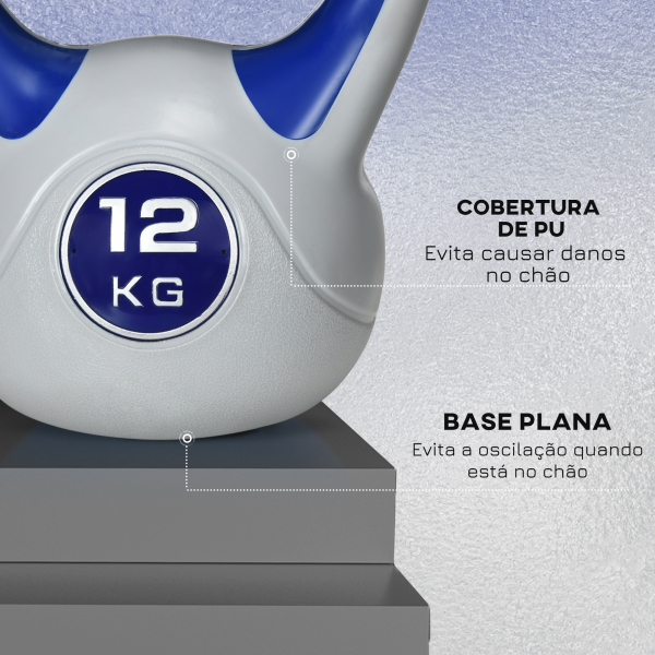 SPORTNOW Kettlebell 12 kg Peso Russo com Revestimento de PU e Enchimento de Areia para Treinamento 24x17x28 cm Azul e Cinza - Image 6