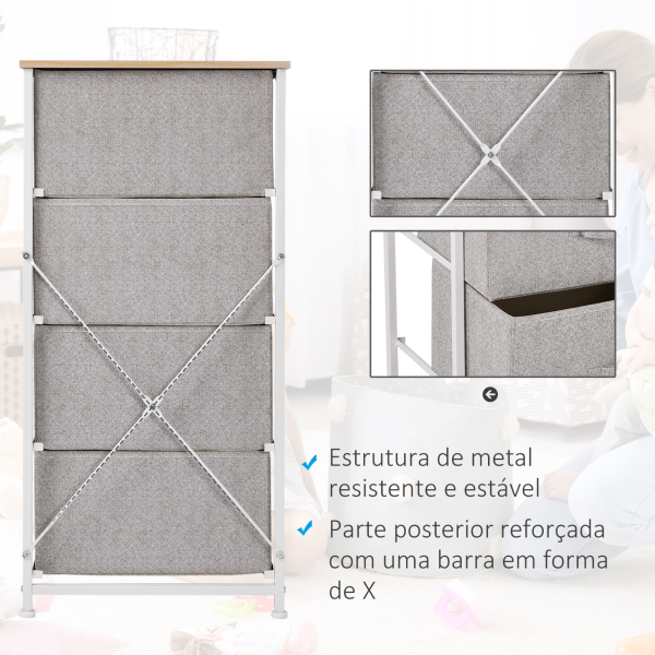 HOMCOM Cómoda Organizador com 4 Gavetas de tecido para sala de estar quarto 45x30x92cm - Image 7