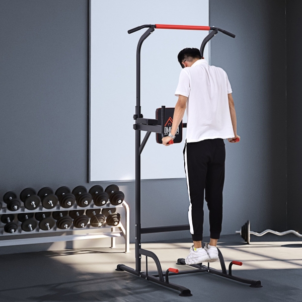 HOMCOM Torre de Exercícios Estação Multifuncional Altura Ajustável com 7 Orifícios para Treinamento Fitness para Casa Academia Escritório Carga Máxima 120kg 123x98x189-239cm Preto e Vermelho - Image 2