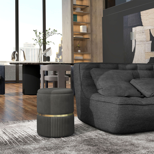 HOMCOM Banco de Armazenamento para Dormitório Puff de Arrumação Estofado em Veludo com Pés Antiderrapantes Ø36x44 cm Cinza - Image 2