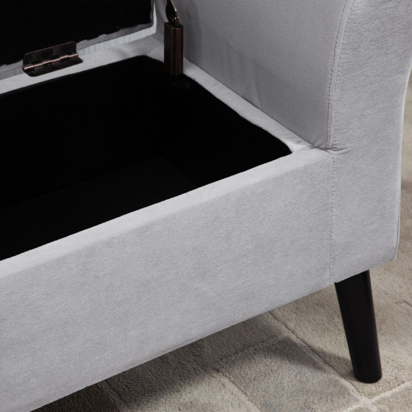 HOMCOM Banco para Pé de Cama Estofado em Veludo com Tampa Apoio para os Braços Pés de Madeira 111,5x41x65cm Cinza Claro - Image 9