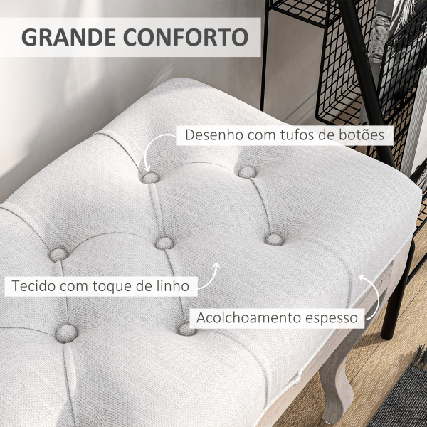 HOMCOM Banco Pé de Cama com Pés de Madeira e Assento Acolchoado para Dormitório Entrada Corredor 110x37x49 cm Creme - Image 4