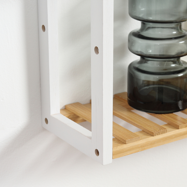 HOMCOM Estante de Parede de Bambu de 3 Níveis Estante Suspensa para Sala de Estar Dormitório Cozinha 60x15x54cm Madeira e Branco - Image 9