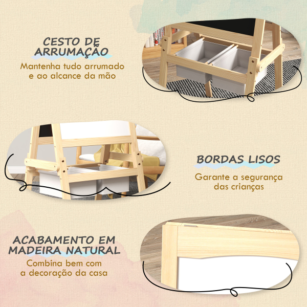 AIYAPLAY Cavalete para Crianças 3 em 1 com Quadro preto e Quadro Branco para Desenhos com Rolo de Papel 58x50,5x109 cm Madeira - Image 5