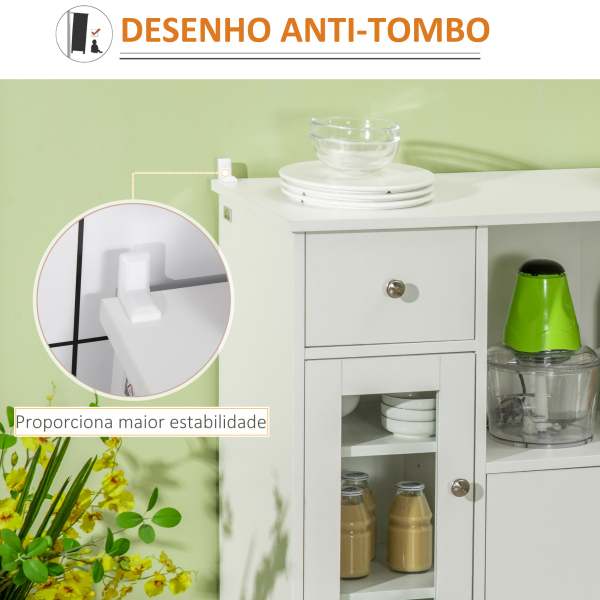HOMCOM Aparador Moderno com Porta de Vidro Gaveta Prateleira Aberta e Prateleiras Ajustáveis Móvel Auxiliar 80x30x82cm Branco - Image 7