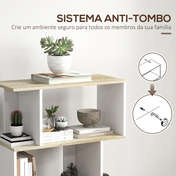 HOMCOM Estante para Livros Estilo Nórdico Estante com 5 Prateleiras Anti-Tombo Carga 25 kg 70x29,5x163 cm Branco e Madeira - Image 6