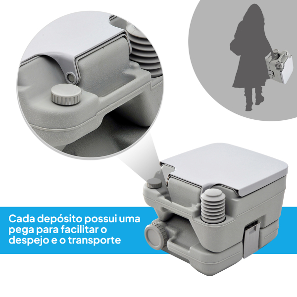 HOMCOM Sanita Portátil WC Portátil com 2 Depósitos de 10L Suporta até 200 kg Sanita para Exterior Campismo 36x42x30 cm Cinzento - Image 5