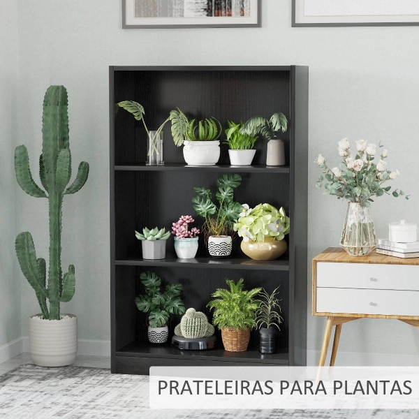 HOMCOM Estante para Livros com 3 Compartimentos de Armazenamento Livros Plantas para Sala de Estar Estúdio Dormitório 62,2x24x102,4cm Preto - Image 7