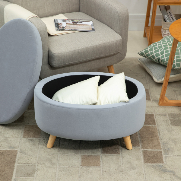 HOMCOM Otomano Puff Estofado em Veludo Acolchoado Banco de Armazenamento com Tampa Removível e Pés de Madeira para Dormitórios Sala de Estar Corredor 71x51,5x42 Cinza - Image 7
