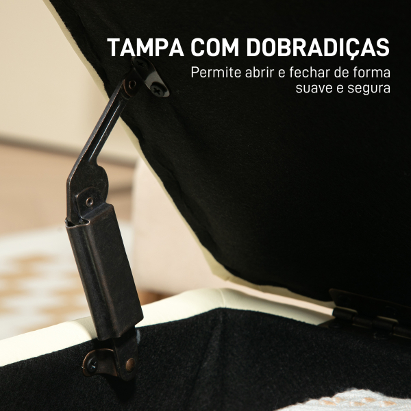 HOMCOM Baú de Armazenamento para Dormitório 33L Puff de Armazenamento Estofado em PU Banco de Arrumação 60x38x40 cm Creme - Image 5