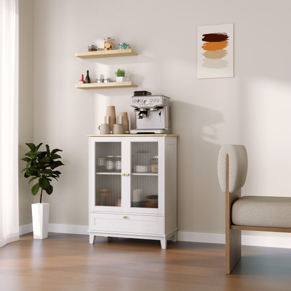 HOMCOM Aparador Sala de Estar com 2 Portas de Vidro Temperado Gaveta e Prateleira Ajustável 68x35x85 cm Branco - Image 9
