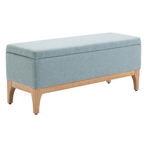 HOMCOM Banco Pé de Cama com Arrumação 72L Estofado em Linho com Pés de Madeira e Almofadas Ajustáveis  110x39x45 cm Cinzento Azulado