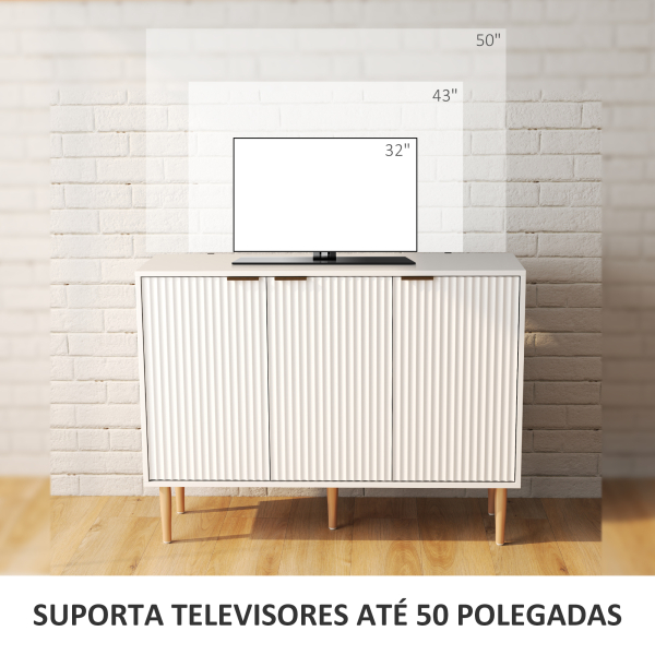 HOMCOM Aparador de Sala de Estar com Prateleira Ajustável Móvel para TV para Quarto Sala de Estar 107x35x80 cm Branco - Image 7