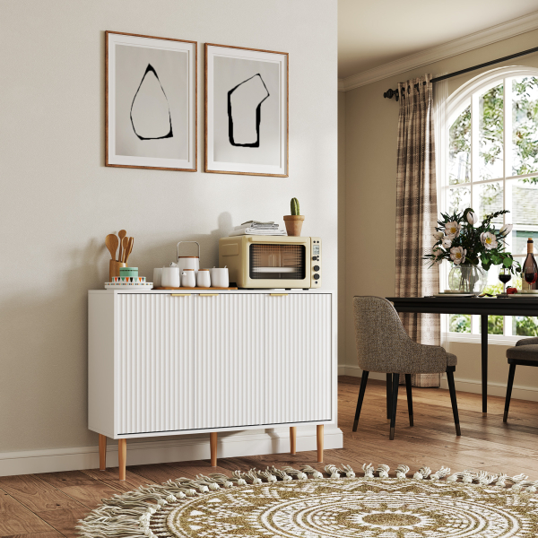 HOMCOM Aparador de Sala de Estar com Prateleira Ajustável Móvel para TV para Quarto Sala de Estar 107x35x80 cm Branco - Image 2