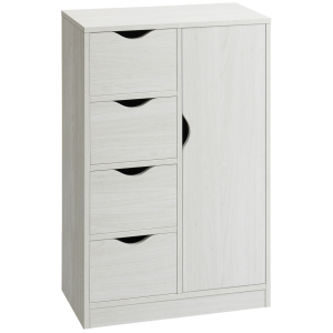 HOMCOM Armário de Sala de Estar Aparador Auxiliar com 4 Gavetas 1 Armário e Prateleira Inferior Móvel de Armazenamento 54x29x83cm Branco