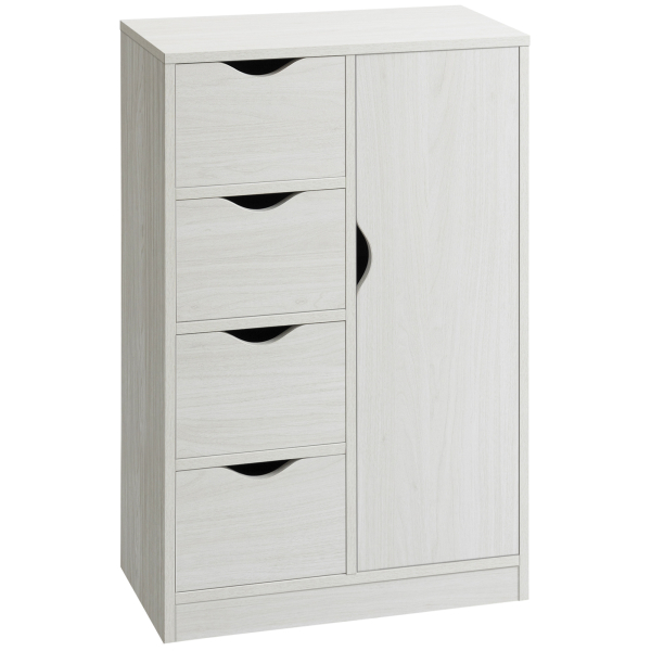 HOMCOM Armário de Sala de Estar Aparador Auxiliar com 4 Gavetas 1 Armário e Prateleira Inferior Móvel de Armazenamento 54x29x83cm Branco