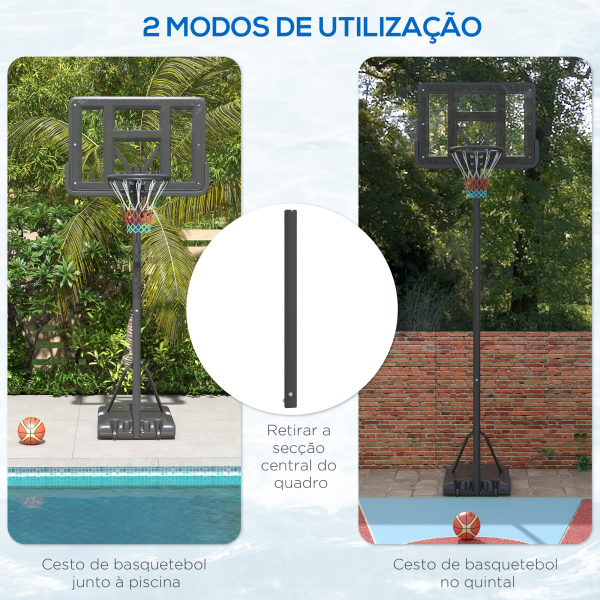 SPORTNOW Tabela de Basquetebol com Altura Ajustável 230-305 cm para Piscina com Rodas e Base Preenchível 110x75x195-370 cm Preto - Image 4