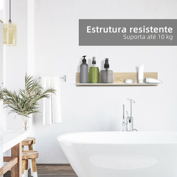 HOMCOM Estante de Parede Estante Flutuante de Madeira para Sala de Estar Dormitório Cozinha 120x15x20cm Carvalho e Branco - Image 5