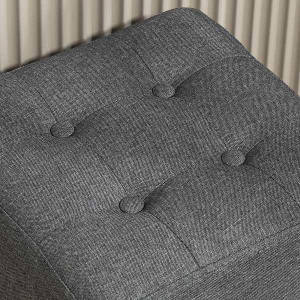 HOMCOM Apoio para os Pés Sala de Estar Banco Estofado em Linho com Bolso Lateral Tampa com Botões  35x35x35 cm Cinzento - Image 9