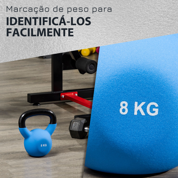 HOMCOM Kettlebell de 8kg de Ferro Fundido Peso Russo com Revestimento de Neoprene para Treinamento de Força 18x11x20cm Azul - Image 5