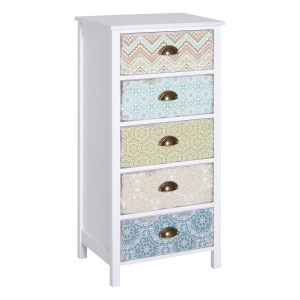 HOMCOM Cómoda de Dormitório Moderna Cómoda de Madeira com 5 Gavetas com Diferentes Padrões Móvel Cómoda 46x34x97,5 cm Multicor