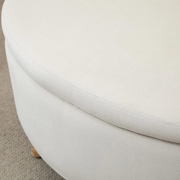 HOMCOM Otomano Puff Estofado em Veludo Acolchoado Banco de Armazenamento com Tampa Removível e Pés de Madeira para Dormitórios Sala de Estar Corredor 71x51,5x42 Bege - Image 8