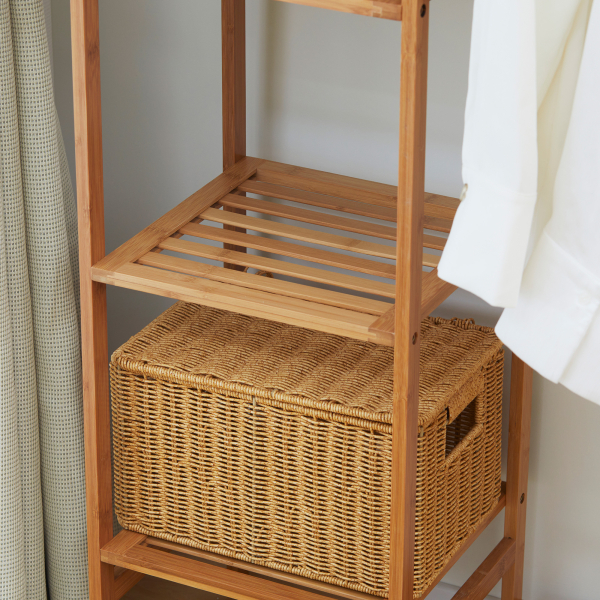 HOMCOM Suporte para Cabides de Bambu com Prateleira de Armazenamento de 6 Níveis e Vara Supensa 90x30x145 cm Madeira - Image 8