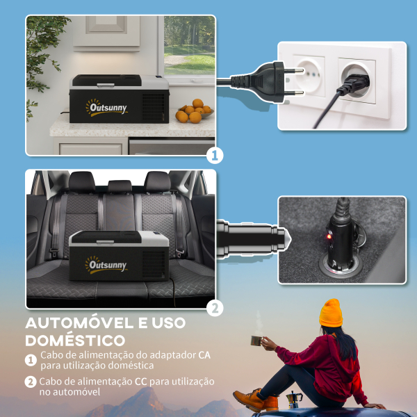 Outsunny Geleira Elétrica de Compressor Portátil 16L para Carro até -20°C com Modos ECO/MAX para Campismo Viagens 60x32x26 cm Preto - Image 5