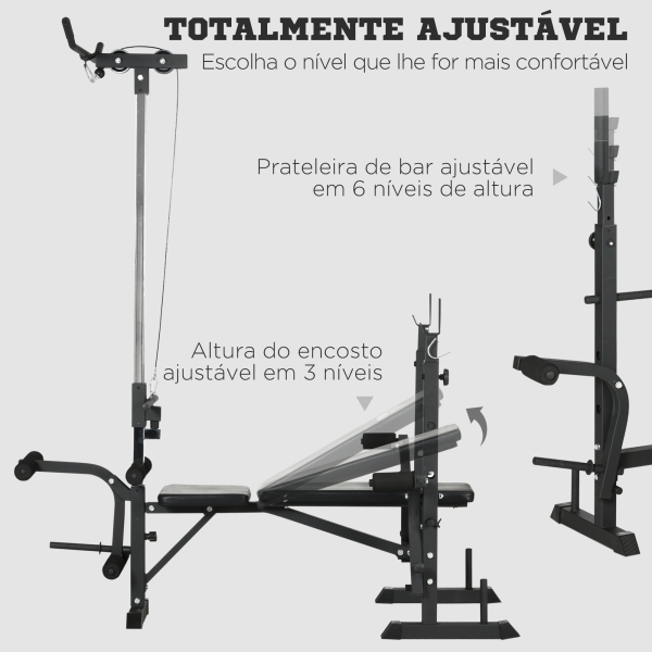HOMCOM Banco de Pesos Multi Funcional Banco de Musculação Ajustável em 6 Posições 180x134x200cm Prata e Preto - Image 7