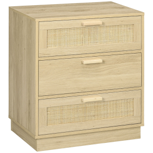 HOMCOM Cómoda com 3 Gavetas de Vime Cómoda de Madeira para Dormitório Sala de Estar Estilo Boêmio 60x38x69 cm Madeira