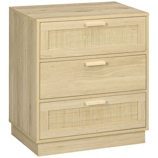 HOMCOM Cómoda com 3 Gavetas de Vime Cómoda de Madeira para Dormitório Sala de Estar Estilo Boêmio 60x38x69 cm Madeira