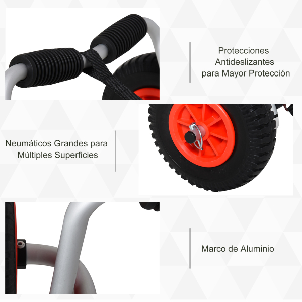 HOMCOM Carrinho de transporte dobrável para caiaque carga 75 kg de alumínio ajuste universal com rodas para barco canoa 57,5x33x24 cm prata - Image 5