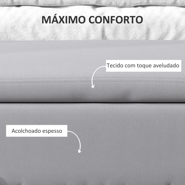 HOMCOM Banco Pé de Cama para Dormitório 70L em Veludo Pés de Metal para Entrada Sala de Estar 100x40x42 cm Cinza Claro - Image 5