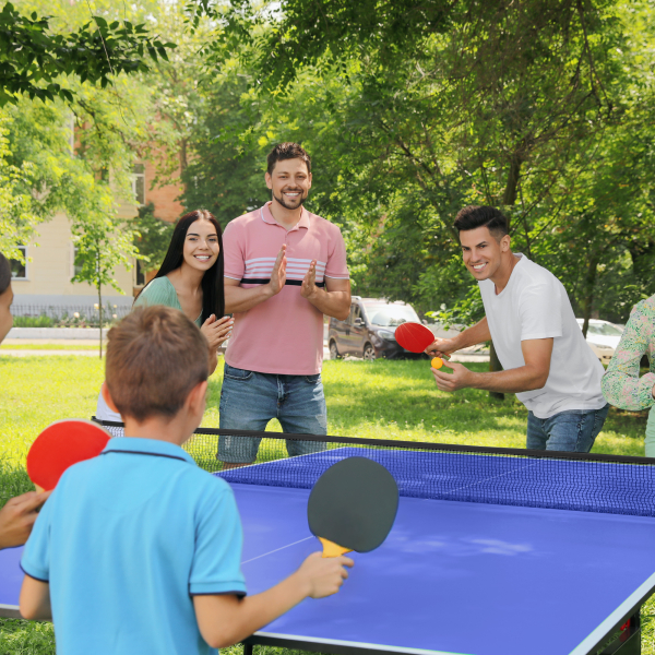 SPORTNOW Mesa de Ping-Pong Dobrável com Rede Apoio para os Pés Ajustáveis e Estrutura de Aço para Interior e Exterior 274x152,5x76 cm Azul - Image 2