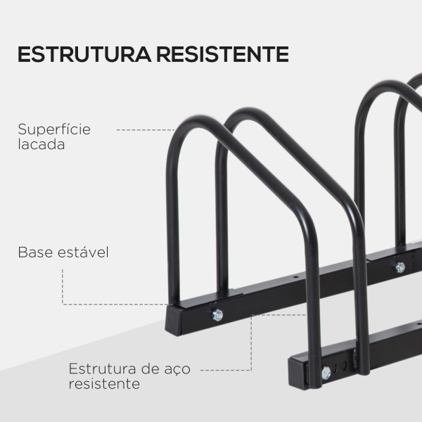 HOMCOM Estacionamento para 3 Bicicletas Suporte de Aço para Estacionar Bicicletas no Chão para Interior e Exterior 76x33x27 cm Preto - Image 8