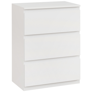 HOMCOM Cómoda com 3 Gavetas de Madeira Cómoda de Dormitório Cómoda Branca Estilo Moderno 55x34x75 cm Branco Brilhante