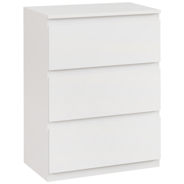 HOMCOM Cómoda com 3 Gavetas de Madeira Cómoda de Dormitório Cómoda Branca Estilo Moderno 55x34x75 cm Branco Brilhante
