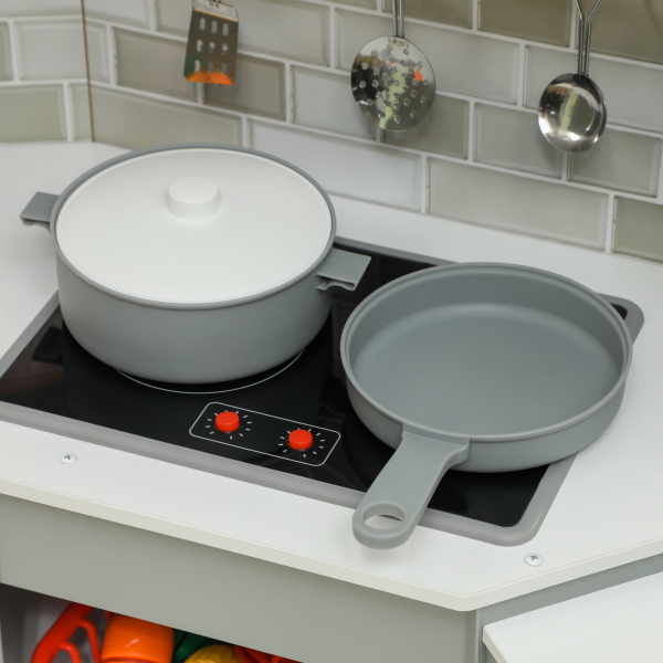 AIYAPLAY Cozinha de Madeira para Crianças com Sons Forno Lavatório Micro-Ondas Máquina de Gelo e Acessórios 110x80x91 cm Cinza - Image 9